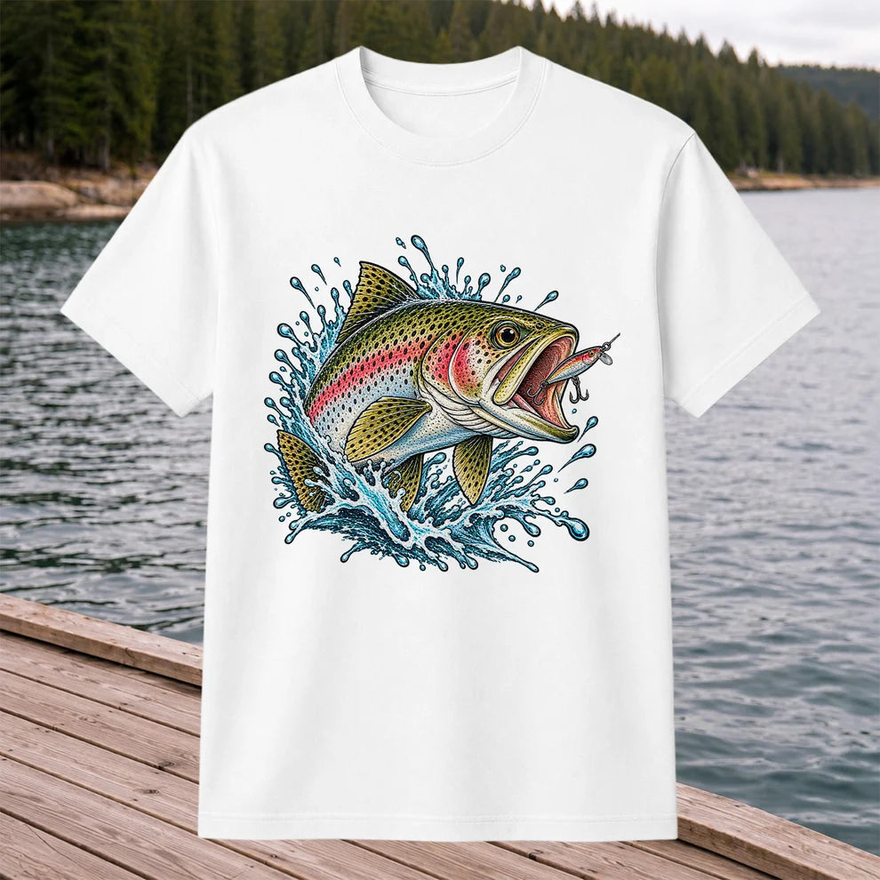 Rainbow Trout Striking a Fishing Lure Graphic T-Shirt