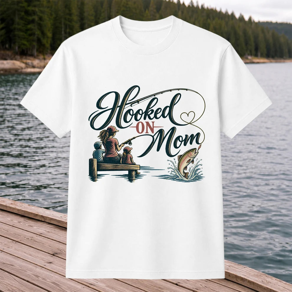Hooked on Mom Family Fishing Graphic T-Shirt