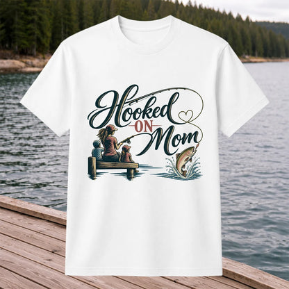 Hooked on Mom Family Fishing Graphic T-Shirt
