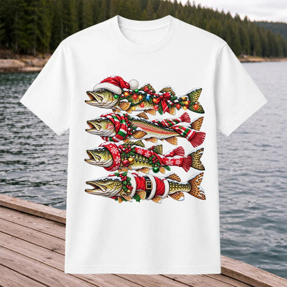 Christmas Trout Fishing Holiday Graphic T-Shirt