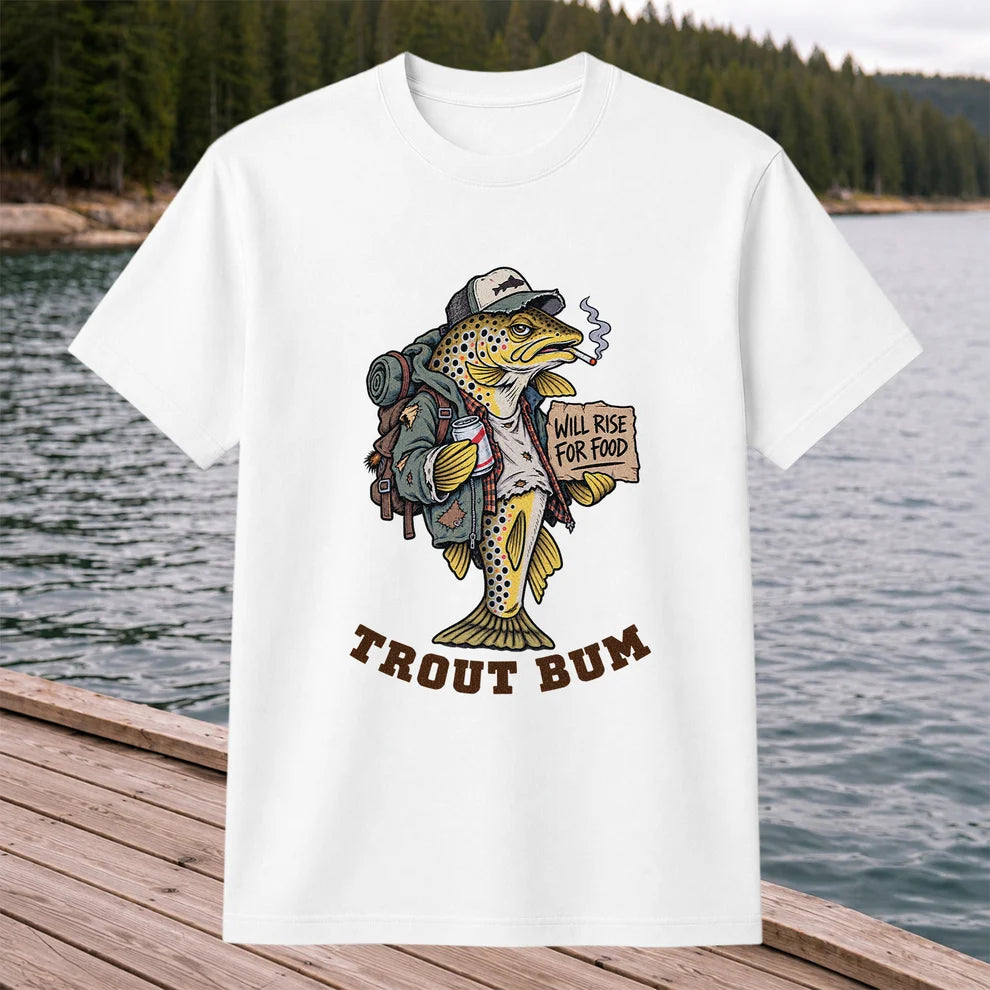 Trout Bum Will Rise for Food Funny Brown Trout Fishing T-Shirt