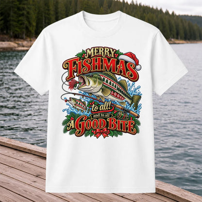 Merry Fishmas Christmas Sweater Pattern Bass Fishing T-Shirt