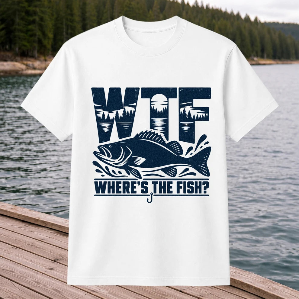 WTF Where's the Fish Funny Fishing Graphic T-Shirt