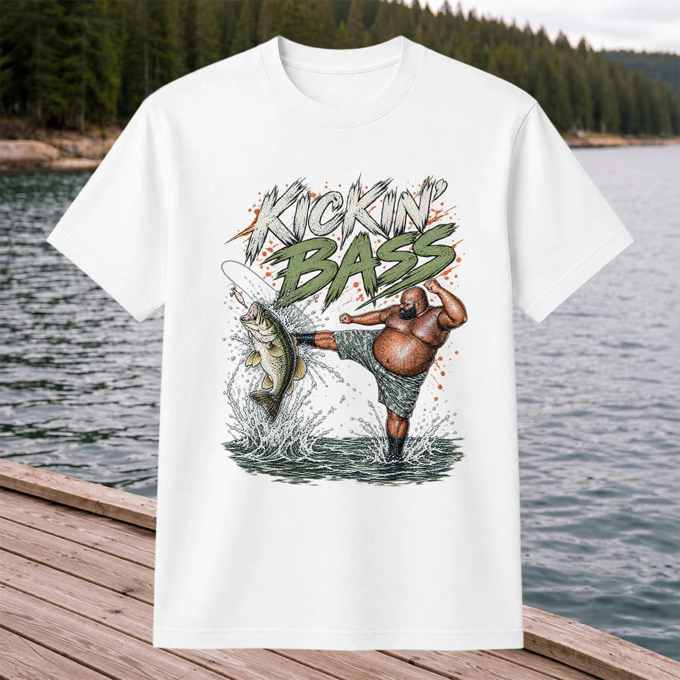 Kickin' Bass Funny Bass Fishing Graphic T-Shirt