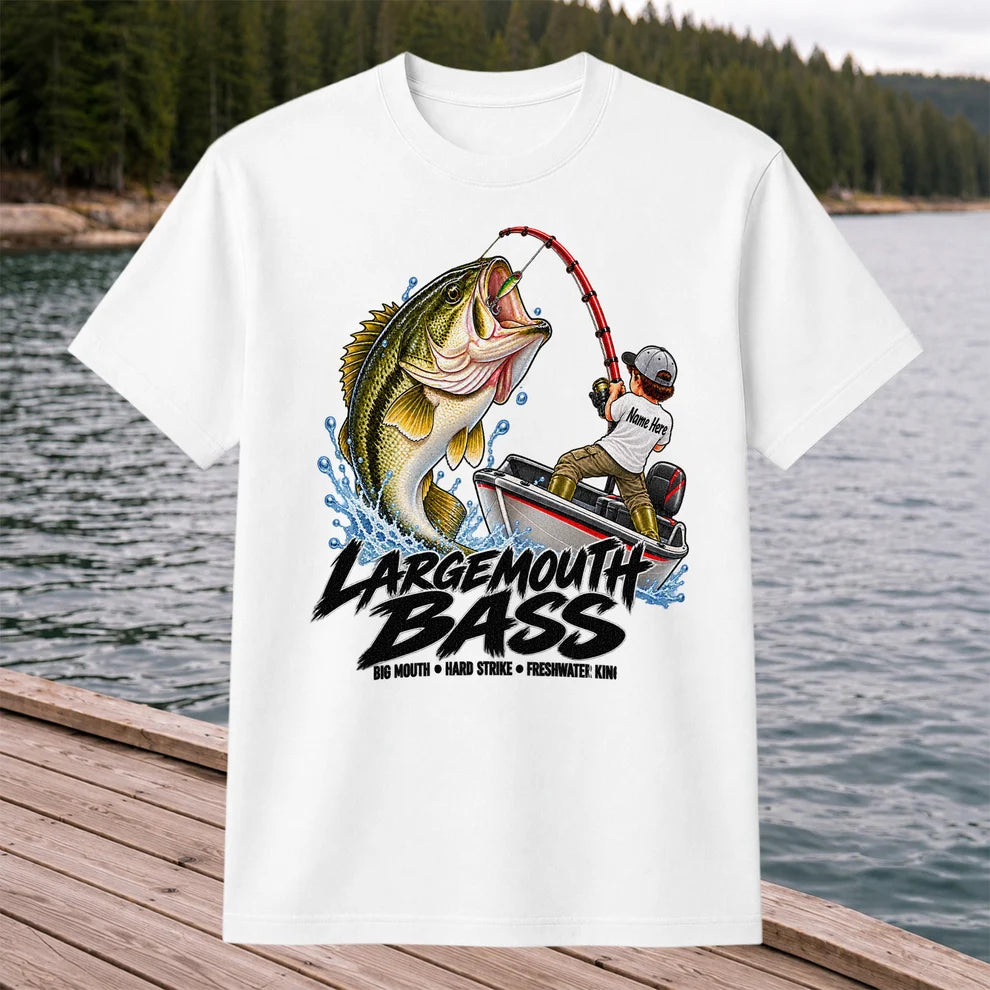 Largemouth Bass Fishing Boat Big Mouth Graphic T-Shirt