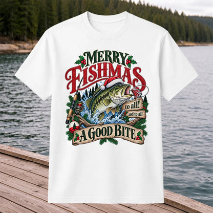 Merry Fishmas to All and to All a Good Bite Bass Fishing T-Shirt