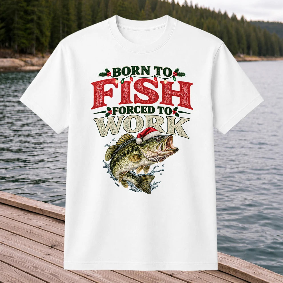 Born to Fish Forced to Work Christmas Largemouth Bass Graphic T-Shirt