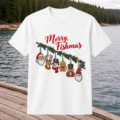 Christmas Fishing Rod Ornaments Holiday Graphic T-Shirt
