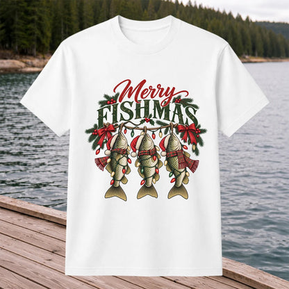 Merry Fishmas Christmas Trout Fishing Graphic T-Shirt