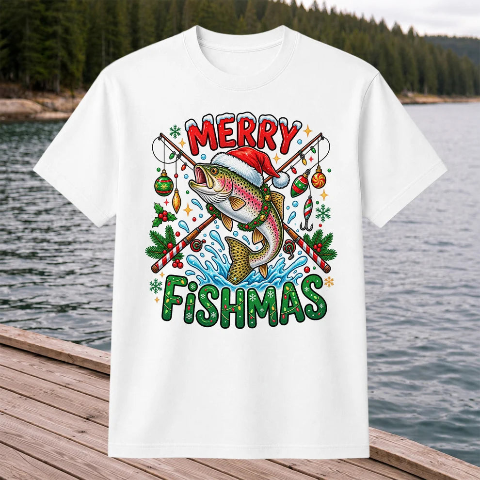 Merry Fishmas Santa Trout Christmas Fishing Graphic T-Shirt