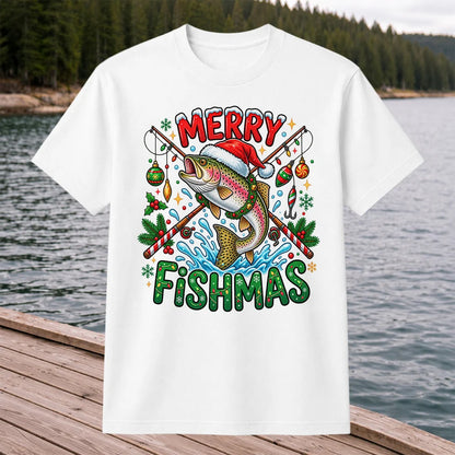 Merry Fishmas Santa Trout Christmas Fishing Graphic T-Shirt