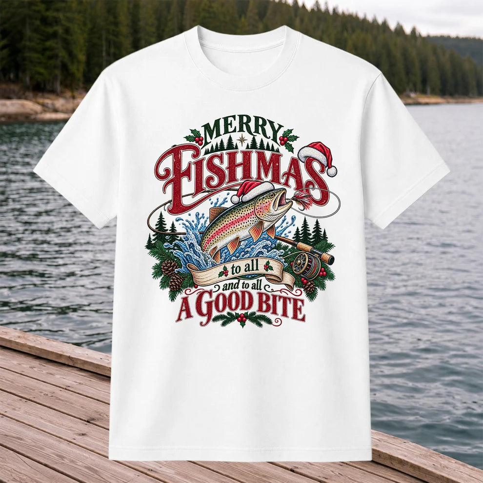 Merry Fishmas to All and to All a Good Bite Rainbow Trout T-Shirt