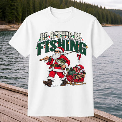 Santa Fishing with Bass Christmas Graphic T-Shirt