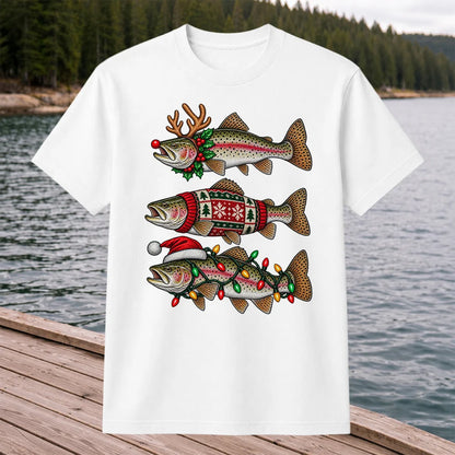 Christmas Trout Antlers Sweater and Lights Fishing T-Shirt