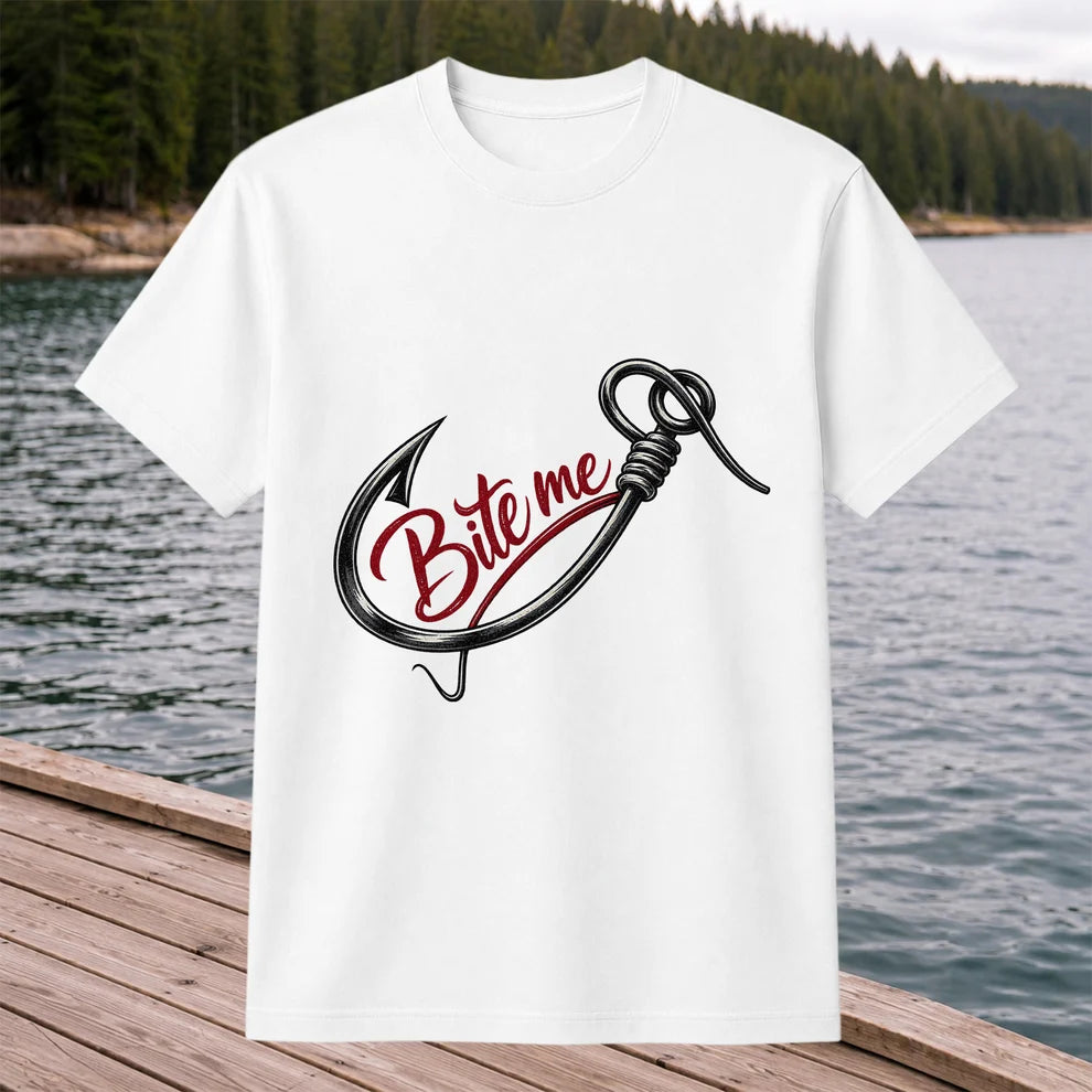 Bite Me Fishing Hook Funny Graphic T-Shirt