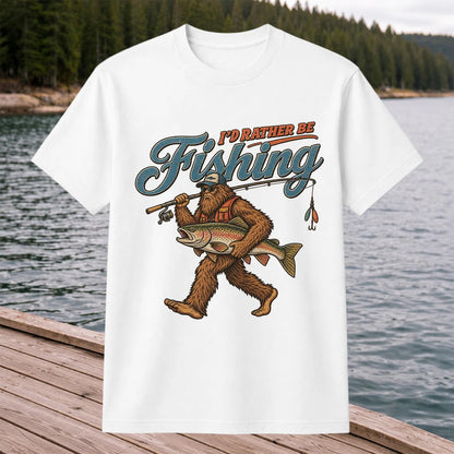 I'd Rather Be Fishing Bigfoot Trout Graphic T-Shirt