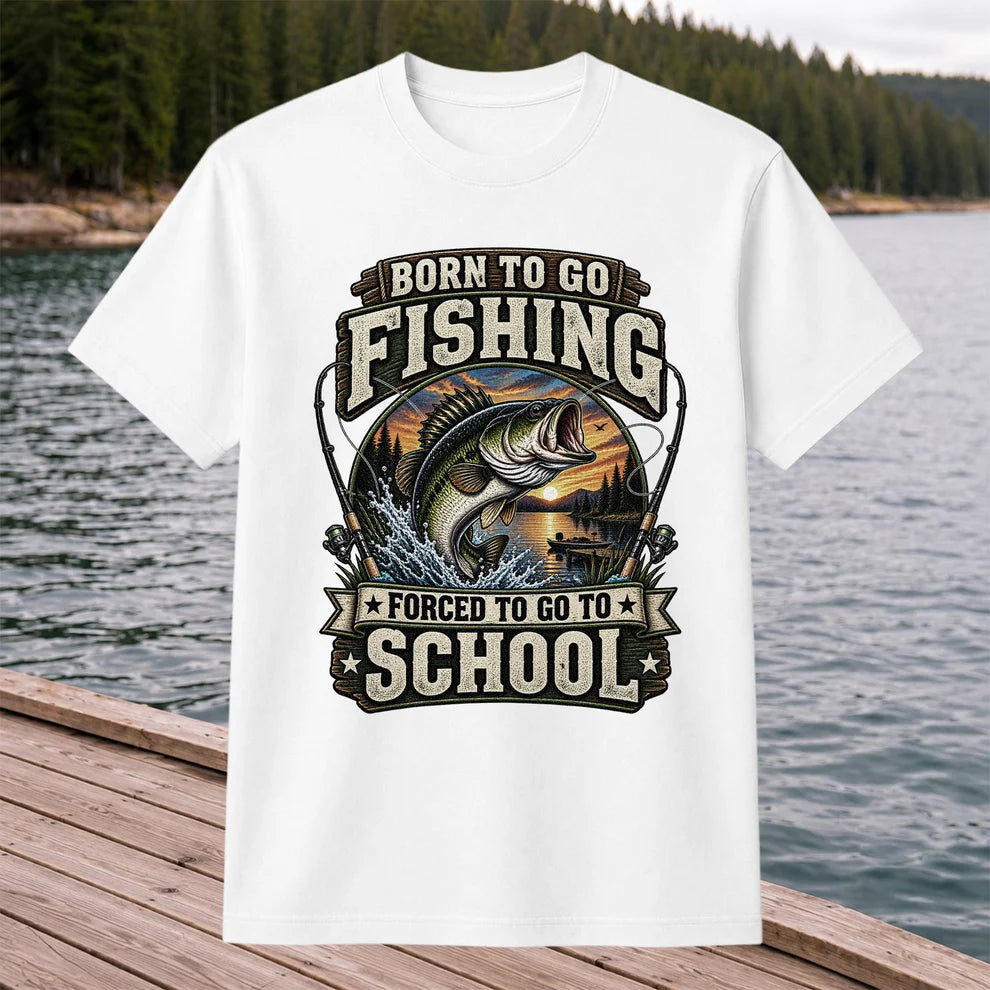 Born to Go Fishing Forced to Go to School Bass Fishing T-Shirt