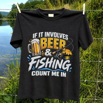 Beer and Fishing Funny Angler Graphic T-Shirt