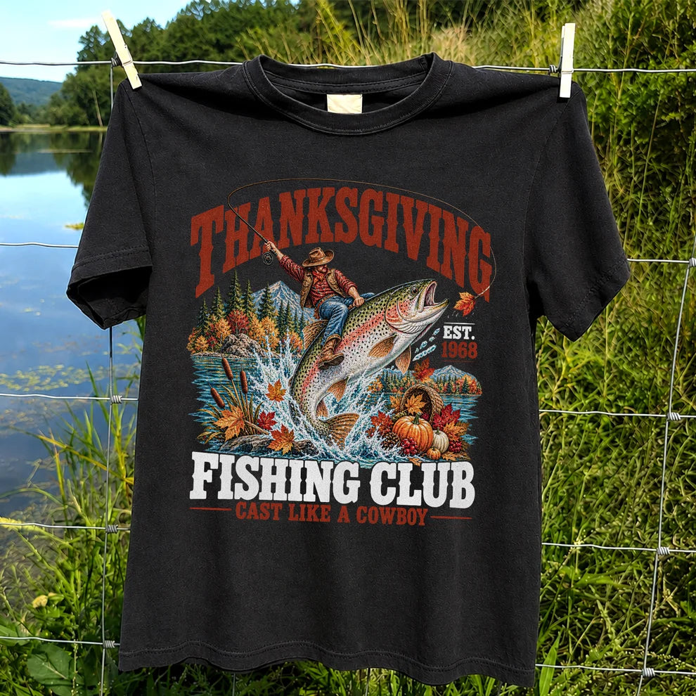 Thanksgiving Cowboy Trout Fishing Club Graphic T-Shirt