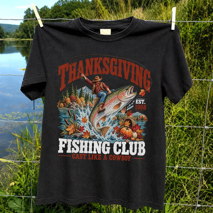 Thanksgiving Cowboy Trout Fishing Club Graphic T-Shirt