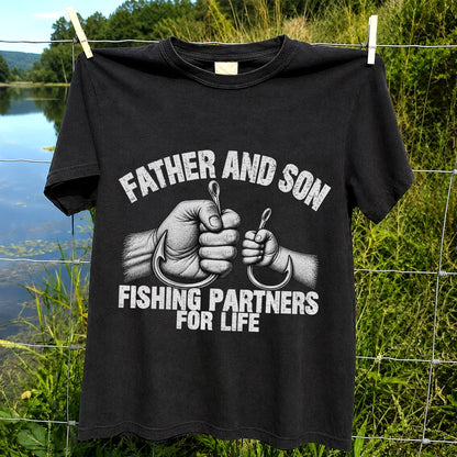 Father and Son Fishing Partners for Life Graphic T-Shirt