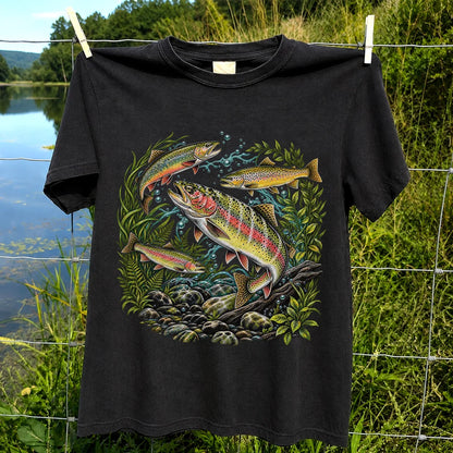 Rainbow and Brown Trout Underwater Fishing Graphic T-Shirt