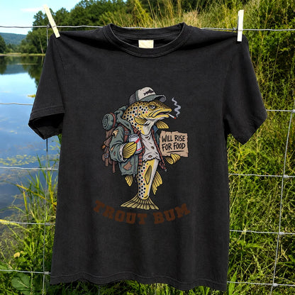 Trout Bum Will Rise for Food Funny Brown Trout Fishing T-Shirt