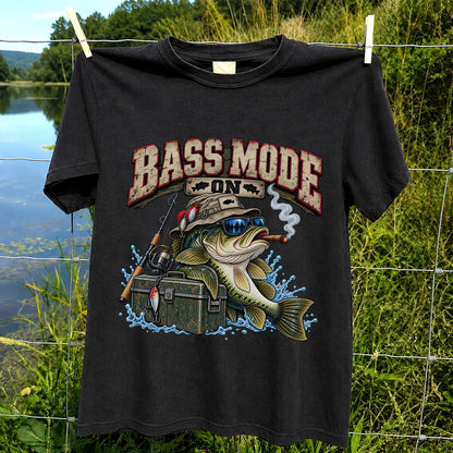 Bass Mode On Funny Bass with Cigar Fishing Graphic T-Shirt
