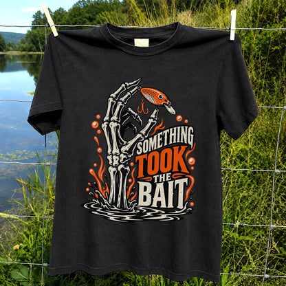 Skeleton Took the Bait Fishing Lure Gothic Graphic T-Shirt