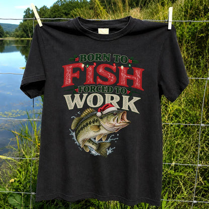 Born to Fish Forced to Work Christmas Largemouth Bass Graphic T-Shirt