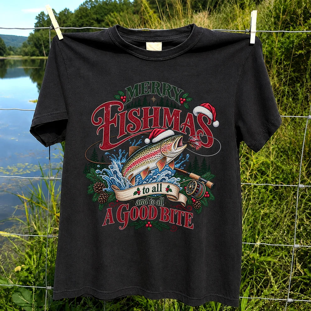 Merry Fishmas to All and to All a Good Bite Rainbow Trout T-Shirt