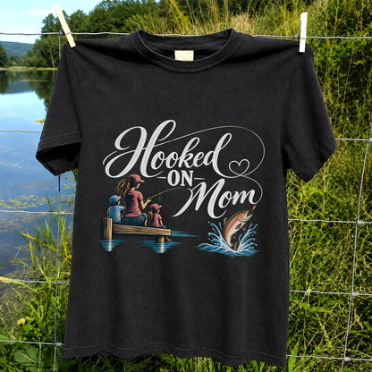 Hooked on Mom Family Fishing Graphic T-Shirt