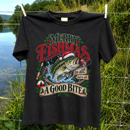 Merry Fishmas to All and to All a Good Bite Bass Fishing T-Shirt