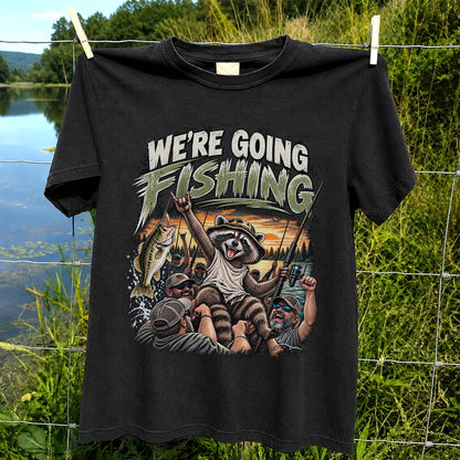 We're Going Fishing Raccoon Outdoor Fishing Graphic T-Shirt