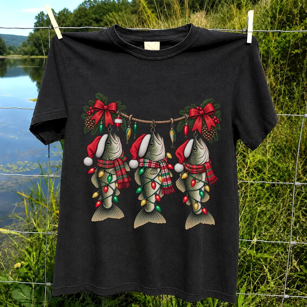 Christmas Fish Ornament Fishing Graphic T-Shirt