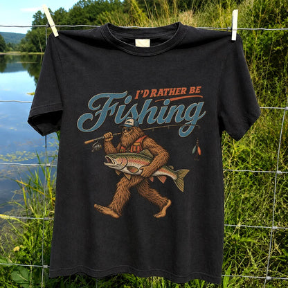 I'd Rather Be Fishing Bigfoot Trout Graphic T-Shirt