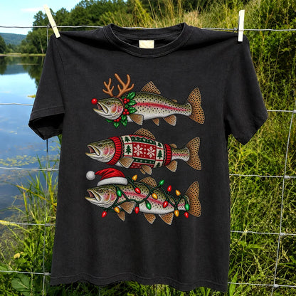 Christmas Trout Antlers Sweater and Lights Fishing T-Shirt