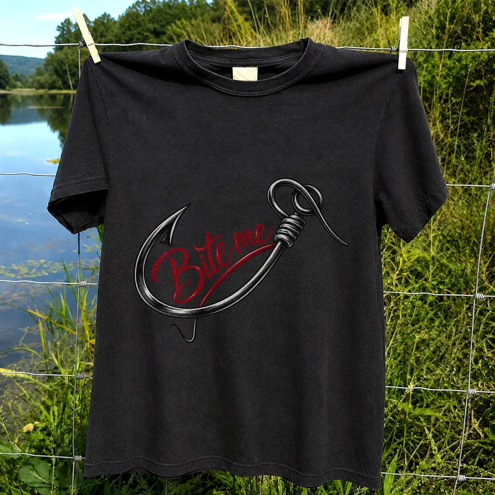 Bite Me Fishing Hook Funny Graphic T-Shirt