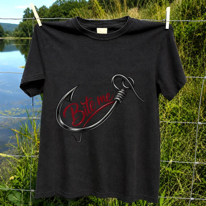 Bite Me Fishing Hook Funny Graphic T-Shirt