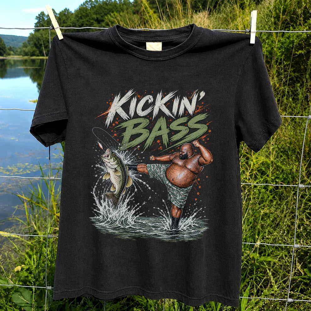 Kickin' Bass Funny Bass Fishing Graphic T-Shirt