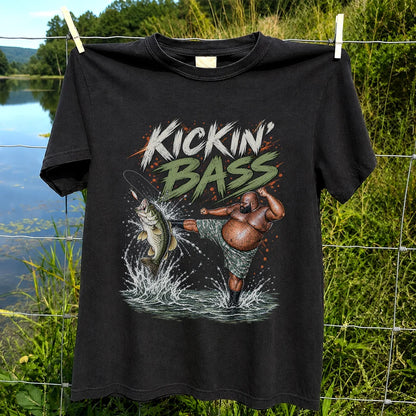 Kickin' Bass Funny Bass Fishing Graphic T-Shirt