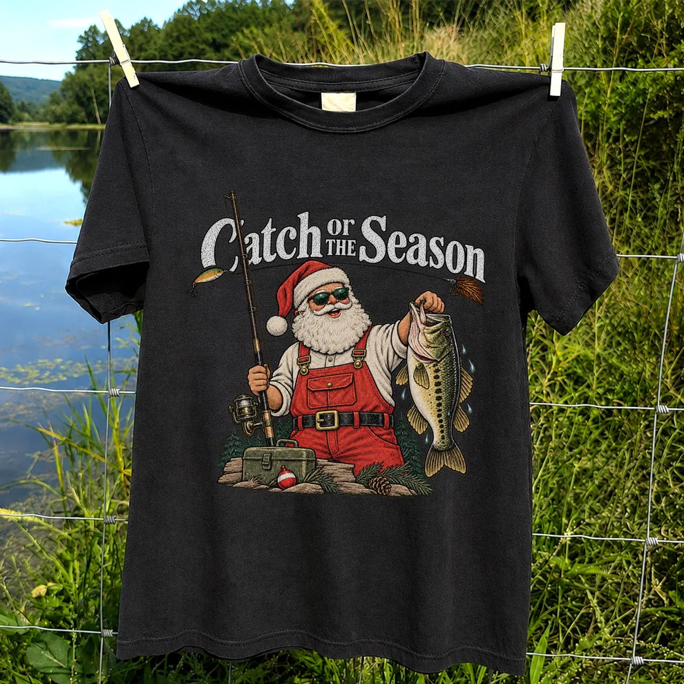 Catch of the Season Santa Bass Fishing Christmas T-Shirt