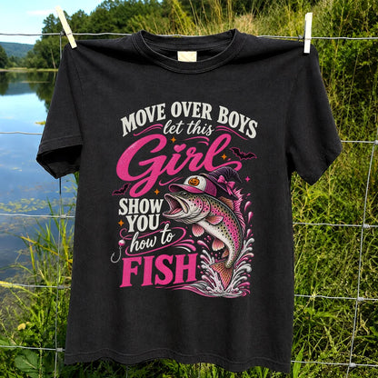 Vintage Bass Lake Fishing Scene Graphic T-Shirt