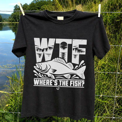 WTF Where's the Fish Funny Fishing Graphic T-Shirt
