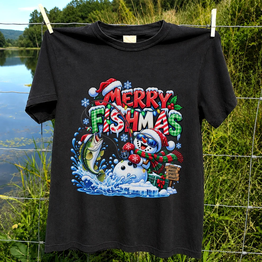 Merry Fishmas Christmas Fishing Graphic T-Shirt