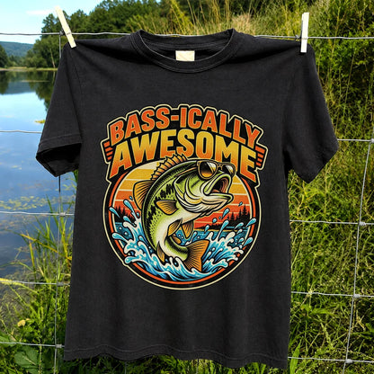 Bass-ically Awesome Funny Bass Fishing Graphic T-Shirt