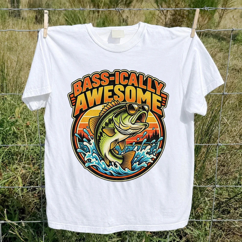 Bass-ically Awesome Funny Bass Fishing Graphic T-Shirt