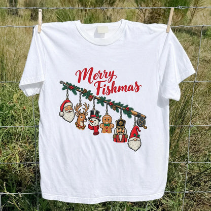 Christmas Fishing Rod Ornaments Holiday Graphic T-Shirt