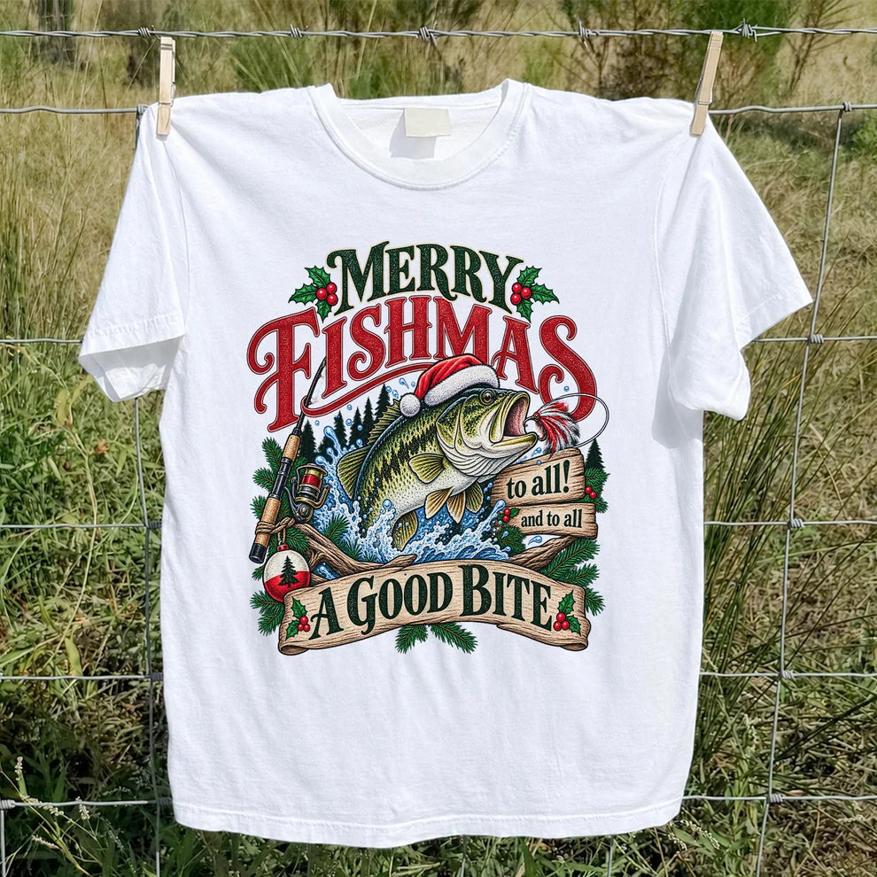Merry Fishmas to All and to All a Good Bite Bass Fishing T-Shirt