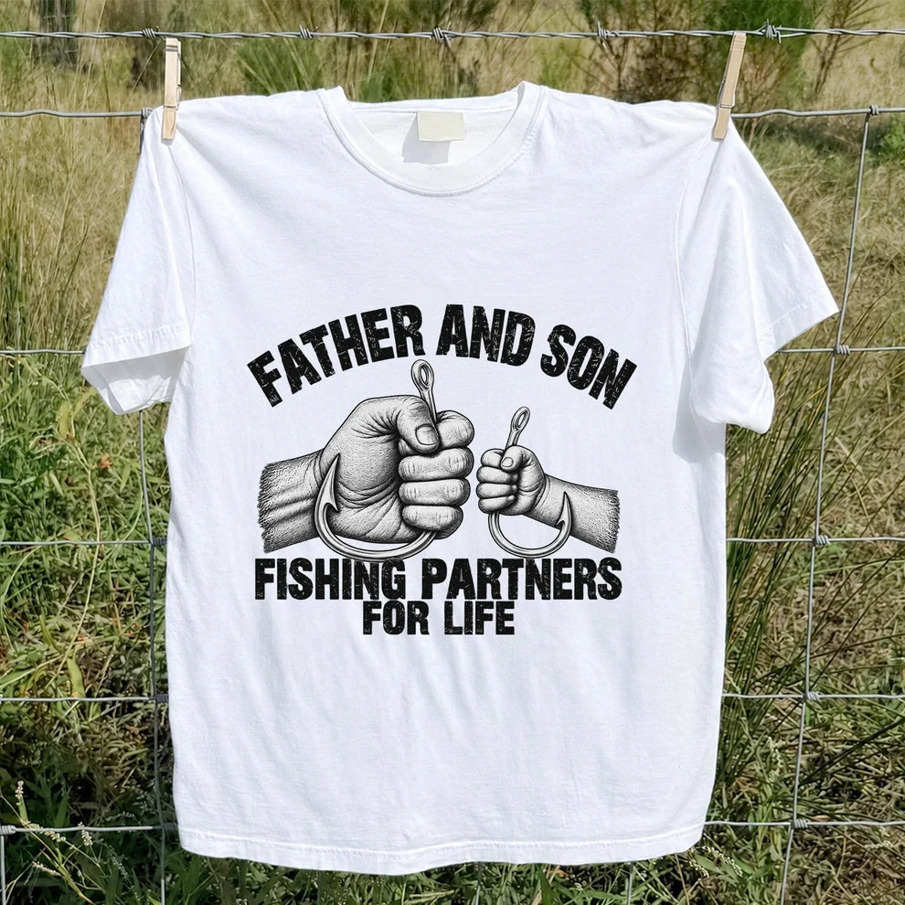 Father and Son Fishing Partners for Life Graphic T-Shirt